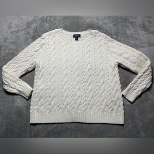 Land's End Drifter Chunky Cable Knit Sweater Womens XL Cream Fisherman Preppy